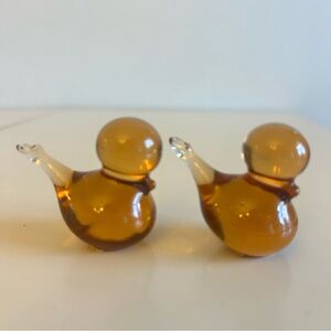 Olands Hyttan Amber Blown Art Glass Mini Birds Set of 2 Vintage Sweden